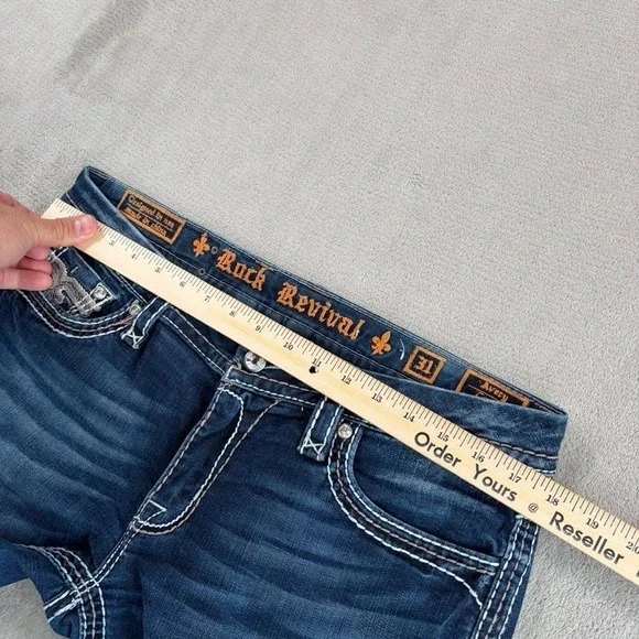 Rock Revival Avery Straight Jeans Western Rock Bling Embellished Women 31 Blue - Picture 7 of 12
